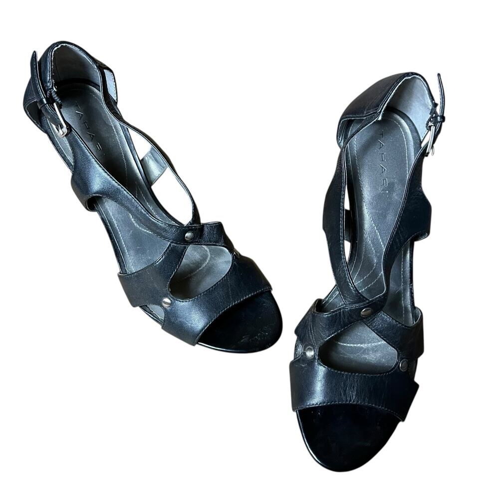 Tahari Flora Black Leather Heels Strappy 8.5‎ (2737)